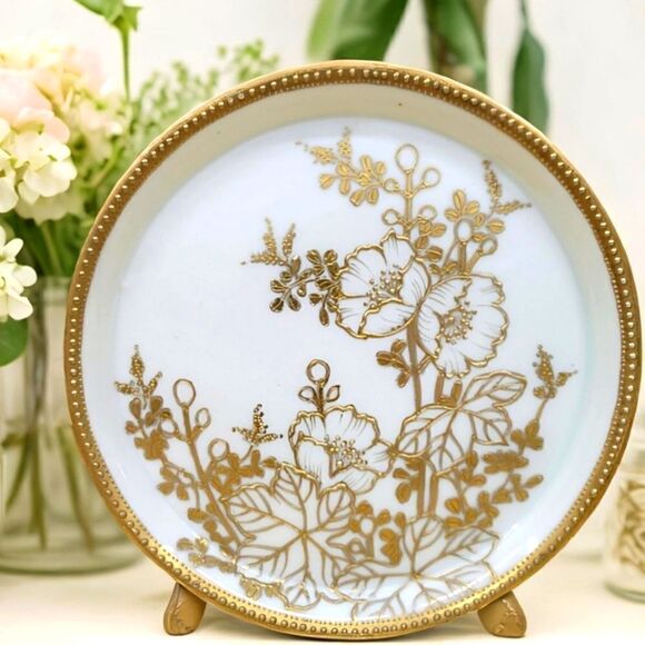 Vintage Nippon Gold Guilded Floral Hand Painted Display Plate - Made in Japan - Picture 1 of 14